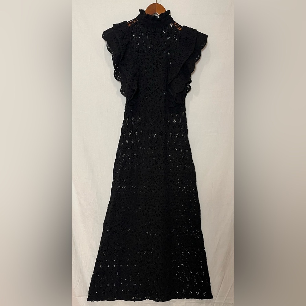 Zara Elegant Black Crochet Maxi Dress - Picture 5 of 16